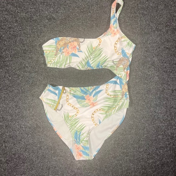 blu c Other - Blu C Tropical Leopard One Shoulder Cutout Monokini Swimsuit BUJR19117 Sz Large